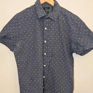 Men's RW & Co. Blue Pattern Short Sleeve Button-Up